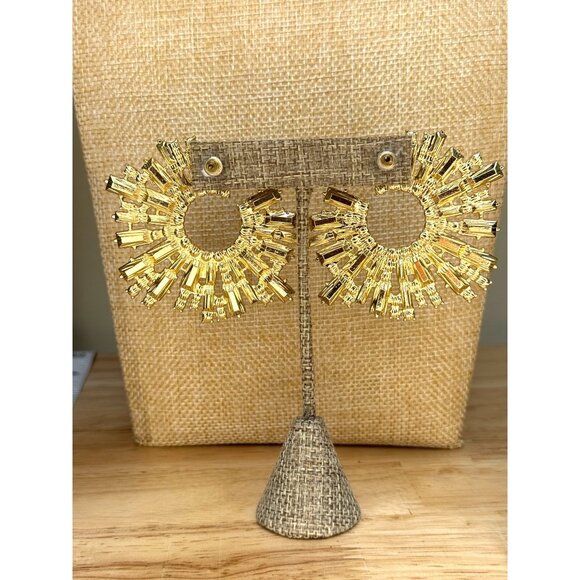 Gold-Tone Iridescent Crystal Baguette & Round Statement Earrings - Picture 7 of 10